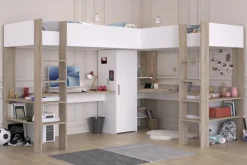 Kinder Parisot Eck-Hochbett ALEX braun/ weiß