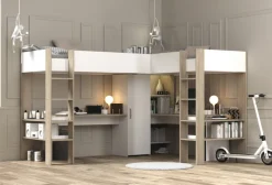 Kinder Parisot Eck-Hochbett ALEX braun/ weiß