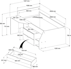 Kinder Parisot Halbhohes Hochbett MILKY 2 braun/schwarz