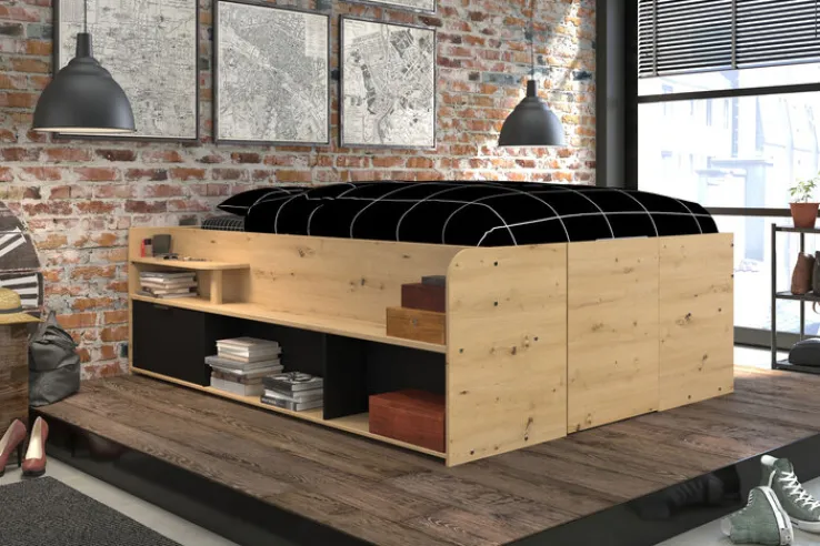 Kinder Parisot Halbhohes Hochbett TRAVEL braun/schwarz