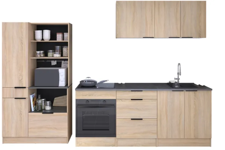 Parisot Küche mit Buffet FUMAY 21 Eiche/Beton-Optik ca. 300 x 186 x 60 cm