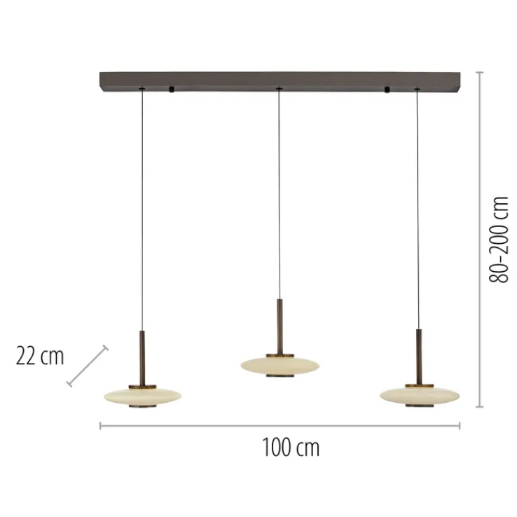 Paul Neuhaus LED Balkenpendel PURE VITRUM 3-flg braun