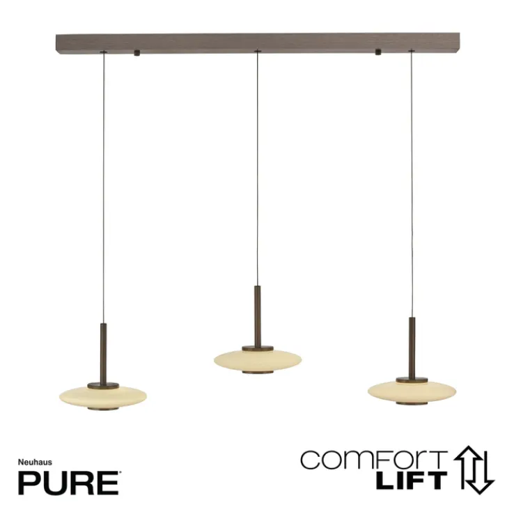 Paul Neuhaus LED Balkenpendel PURE VITRUM 3-flg braun