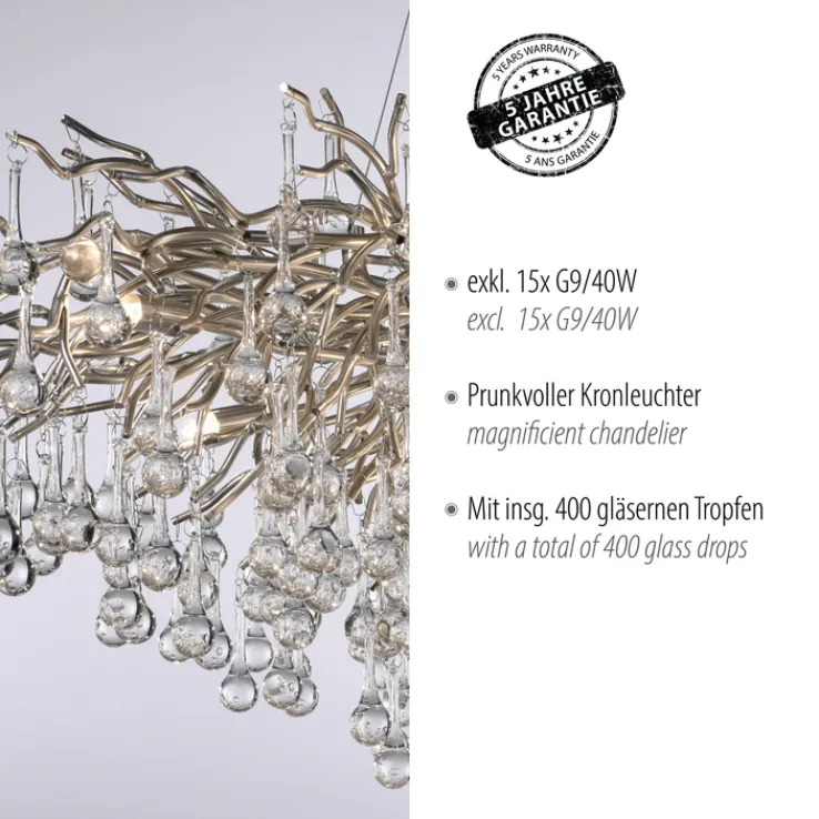 Paul Neuhaus Retrofit Kronleuchter ICICLE 150 x 75 cm stahlfarbig