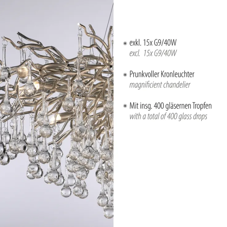 Paul Neuhaus Retrofit Kronleuchter ICICLE 150 x 75 cm stahlfarbig