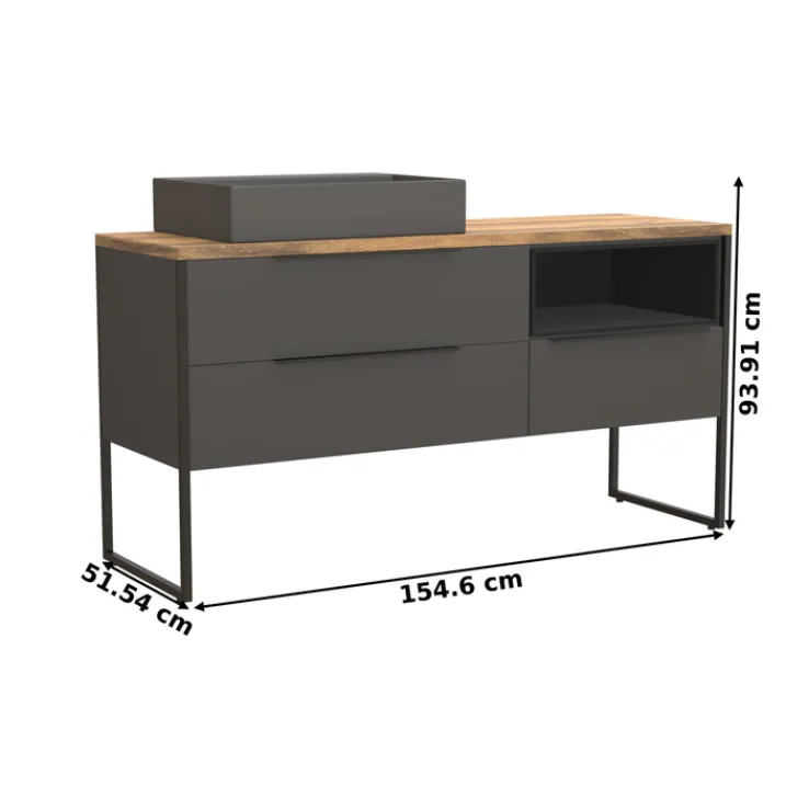 puris Waschplatz ASPEKT 155 cm Cosmos Grey matt/ Hunton Eiche