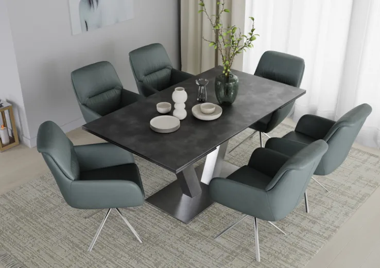 PURO Armlehnstuhl BERLIN Leder graublau/silberfarbig