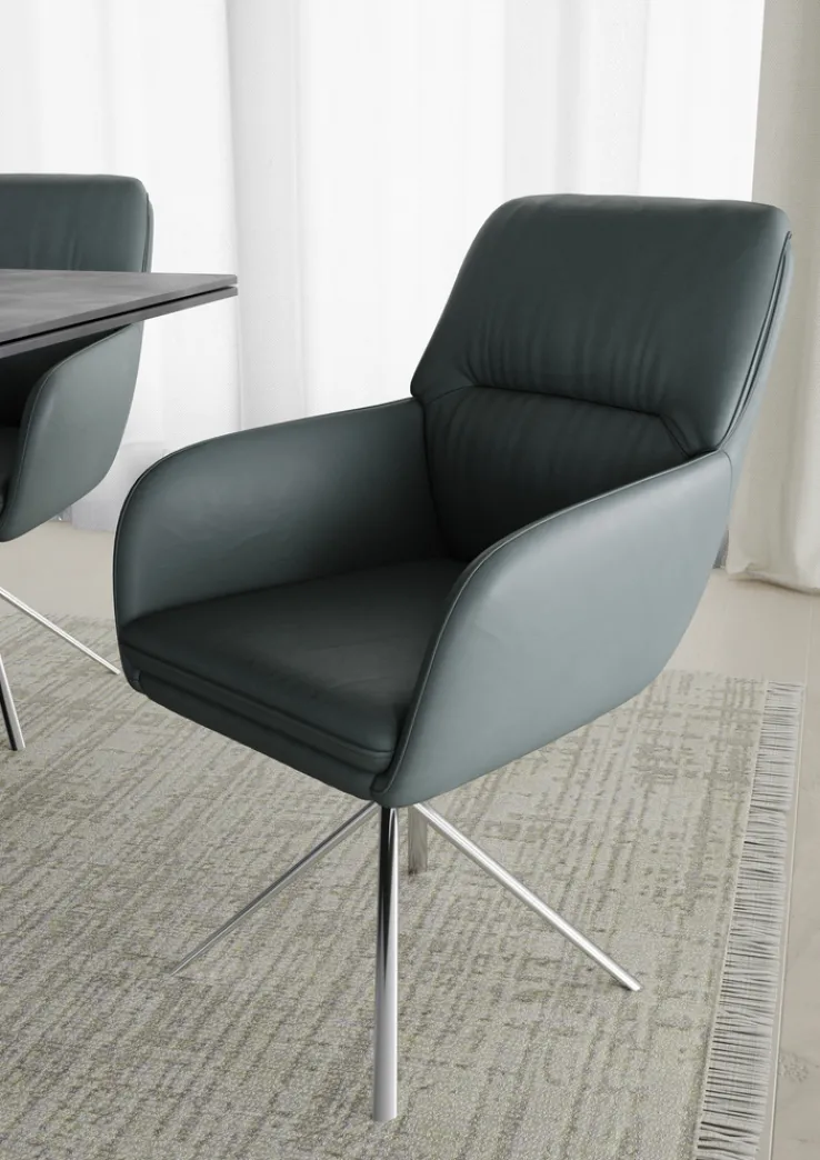 PURO Armlehnstuhl BERLIN Leder graublau/silberfarbig