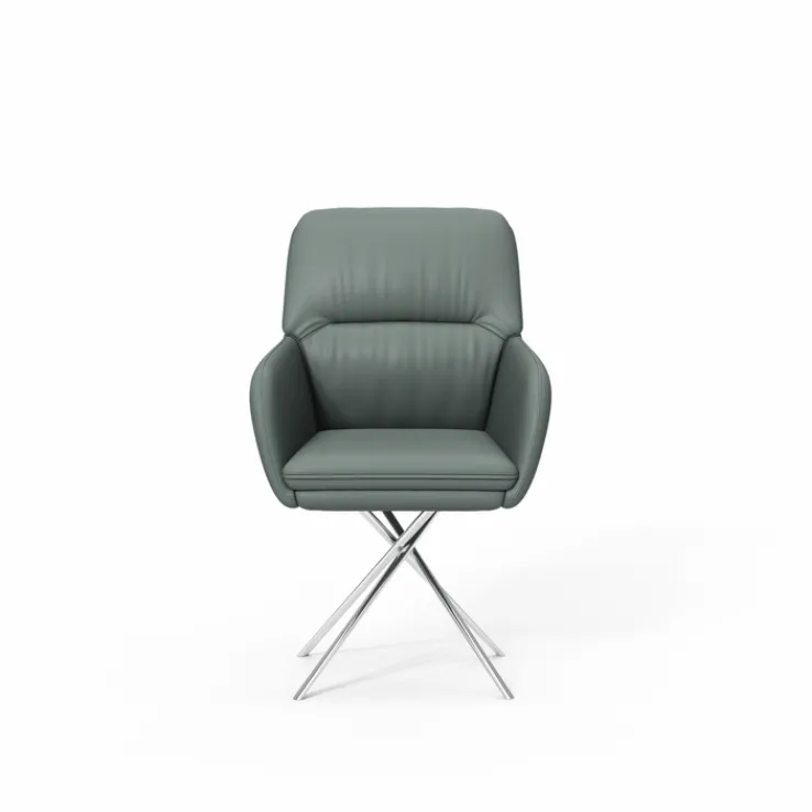 PURO Armlehnstuhl BERLIN Leder graublau/silberfarbig