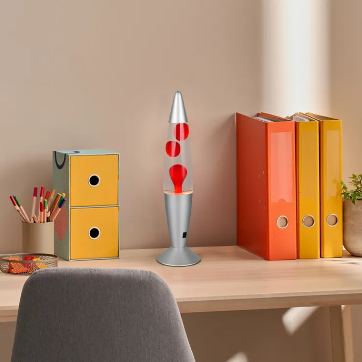 Reality RL RL Lavalampe VESUV, Metall/Glas/Wachs, Höhe 42 cm Alu-/Nickelfarbig/Rot/Transparent