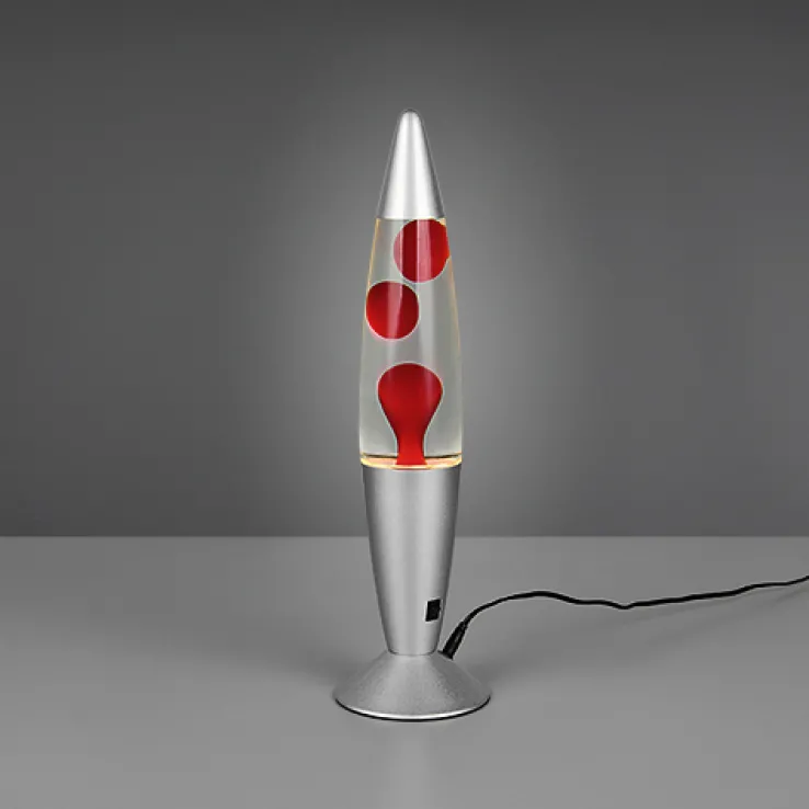 Reality RL RL Lavalampe VESUV, Metall/Glas/Wachs, Höhe 42 cm Alu-/Nickelfarbig/Rot/Transparent