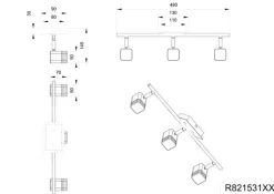 Reality RL RL LED Deckenlampe ROUBAIX mit 3 Spots nickelfarbig