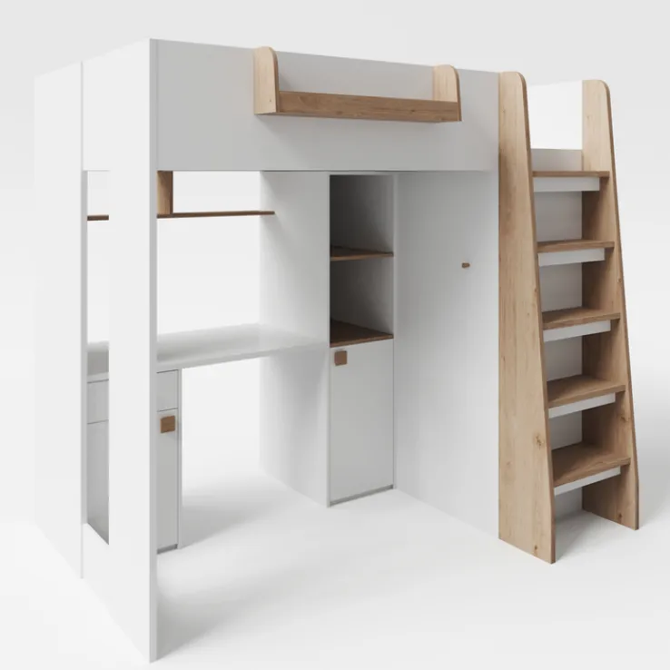 Kinder roba Hochbett SMALL WORLD ARTESANA weiß/ braun