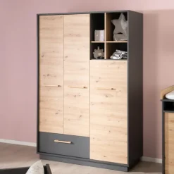 Kinder roba Kinder-Drehtürenschrank LENN anthrazit/ braun