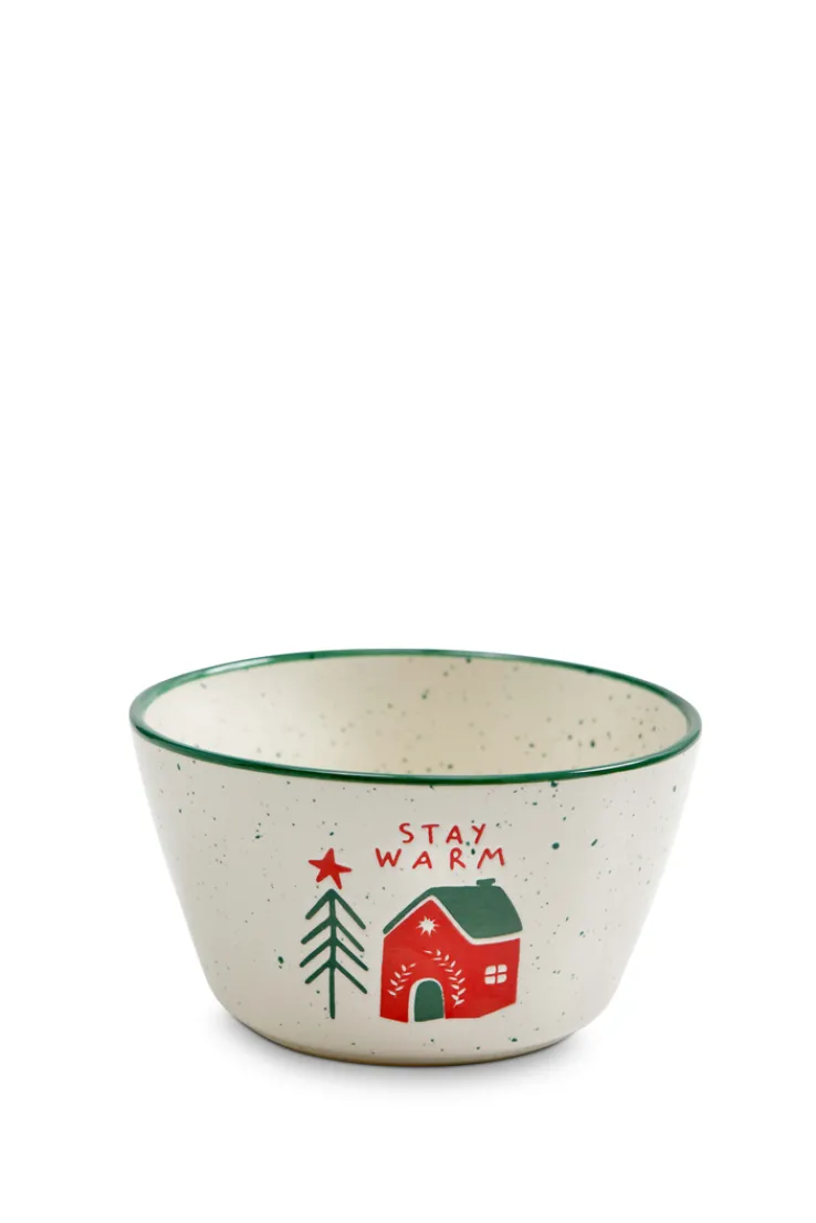 Schale MERRY CHRISTMAS Steingut 14 x 14 x 8 cm Weiß/Mehrfarbig