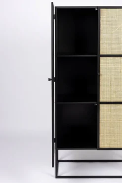 QUARTIER Schrank JOANNA 70 x 145 cm Rattangeflecht/schwarz