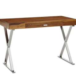 Schreibtisch 120 x 78 cm Braun Silber