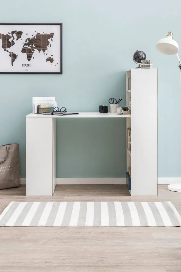 Schreibtisch mit Regal 120 x 120 cm weiss