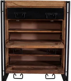Schuhschrank 80 x 96 cm Natur-Akazienholz massiv/ schwarz