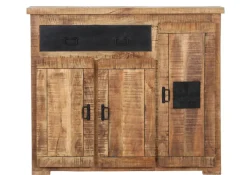 Schuhschrank BARNEY 135 x 115 cm Mango massiv sägerau, gebeizt, lackiert/schwarz