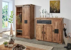 Schuhschrank BARNEY 135 x 115 cm Mango massiv sägerau, gebeizt, lackiert/schwarz