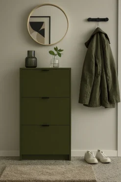 Schuhschrank CLARK Holznachbildung 128 x 62 x 24 cm lackiert Olivgrün matt