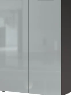 Schuhschrank LEVIN 87 x 120 cm Glasfront Silbergrau/Graphit