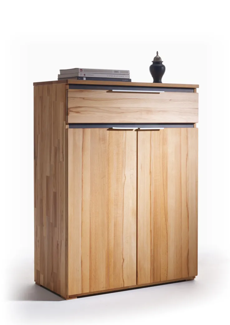 Schuhschrank VICENZA 80 x 108 cm Kernbuche massiv natur geölt/Absetzung Anthrazit gebeizt