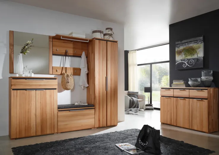 Schuhschrank VICENZA 80 x 108 cm Kernbuche massiv natur geölt/Absetzung Anthrazit gebeizt