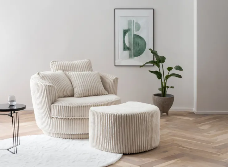 Sessel mit Hocker SPIN elfenbein