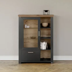 set one by Musterring Highboard YORK 13 anthrazit /Eiche Artisan