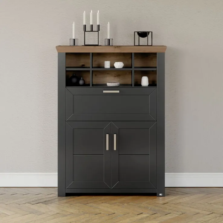 set one by Musterring Highboard YORK 15 105x143 cm anthrazit /Eiche Artisan Dekor