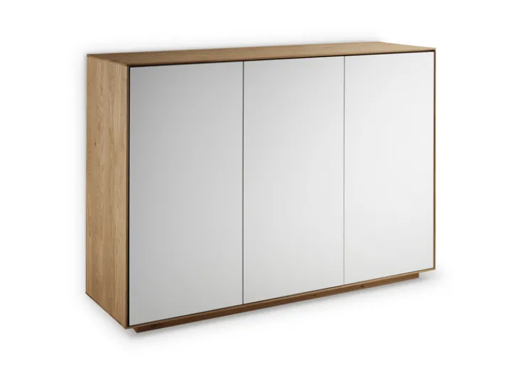 Sideboard 119 x 84 cm Astige Eiche massiv/Türen Glas weiß satinato