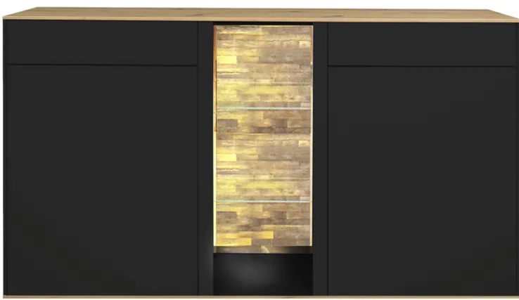 QUARTIER Sideboard COMO 159 x 90 cm Anthrazit matt Lack/Asteiche-Dekor