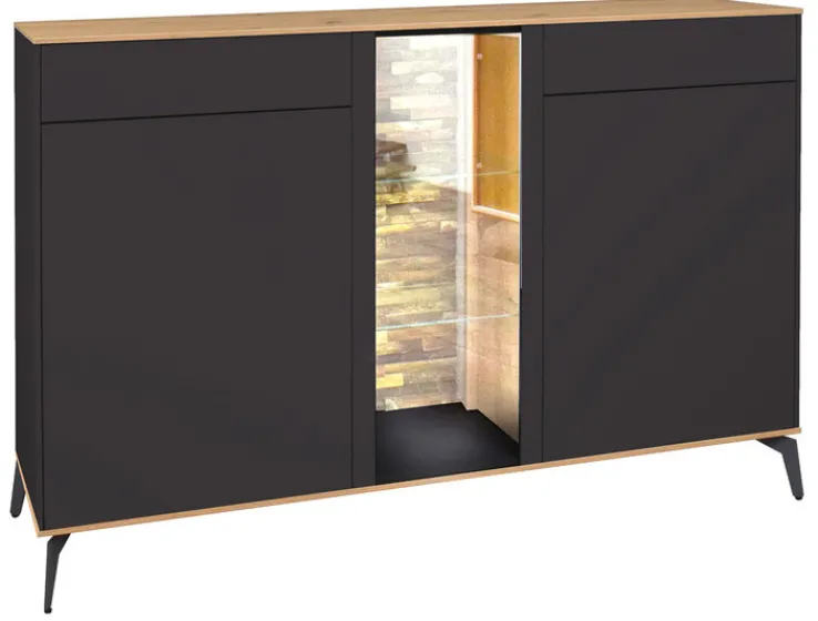 QUARTIER Sideboard COMO 159 x 90 cm Anthrazit matt Lack/Asteiche-Dekor