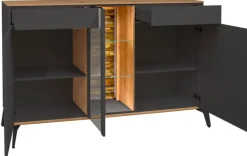 QUARTIER Sideboard COMO 159 x 90 cm Anthrazit matt Lack/Asteiche-Dekor