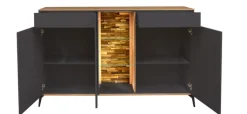 QUARTIER Sideboard COMO 159 x 90 cm Anthrazit matt Lack/Asteiche-Dekor