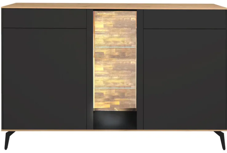 QUARTIER Sideboard COMO 159 x 90 cm Anthrazit matt Lack/Asteiche-Dekor