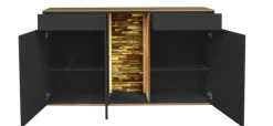 QUARTIER Sideboard COMO 159 x 90 cm Anthrazit matt Lack/Asteiche-Dekor