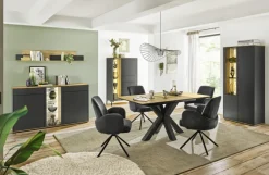 QUARTIER Sideboard COMO 159 x 90 cm Anthrazit matt Lack/Asteiche-Dekor