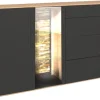 QUARTIER Sideboard COMO 169 x 90 cm Anthrazit matt Lack/Asteiche-Dekor