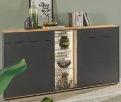 QUARTIER Sideboard COMO 169 x 90 cm Anthrazit matt Lack/Asteiche-Dekor