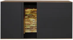 QUARTIER Sideboard COMO 169 x 90 cm Anthrazit matt Lack/Asteiche-Dekor