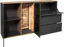 QUARTIER Sideboard COMO 169 x 90 cm Anthrazit matt Lack/Asteiche-Dekor