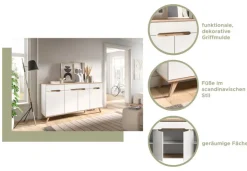QUARTIER Sideboard SCANDI 185x95x40 cm Weiß Braun Nox Oak Nachbildung