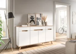 QUARTIER Sideboard SCANDI 185x95x40 cm Weiß Braun Nox Oak Nachbildung