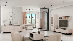 QUARTIER Sideboard VODOL 205x78 cm Sand/Schwarz