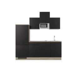 QUARTIER Singleküche MARY Touch Schwarz/Endgrain Oak ca.210x205x60 cm