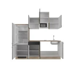 QUARTIER Singleküche MARY Touch Schwarz/Endgrain Oak ca.210x205x60 cm