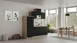 QUARTIER Singleküche MARY Touch Schwarz/Endgrain Oak ca.210x205x60 cm